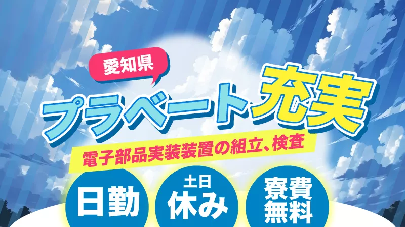 【急募】日勤専属×土日祝休み！働きやすさバツグンのお仕事☆寮費無料/送迎無料/即面接OK/日払いOK〈愛知県岡崎市〉