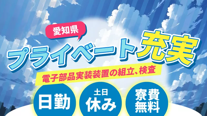【急募】日勤専属×土日祝休み！働きやすさバツグンのお仕事☆寮費無料/送迎無料/即面接OK/日払いOK〈愛知県岡崎市〉
