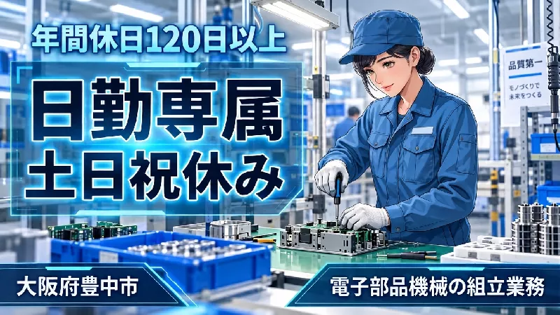 【日勤専属/土日祝休み】空調完備の環境で電子機器部品の組み立て作業