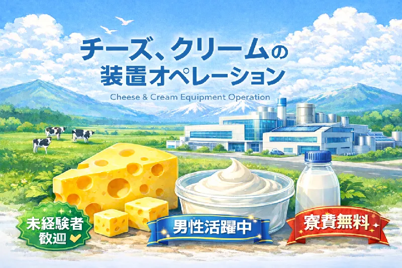 【魅力ある十勝で暮らそう！】大手企業｜チーズ・クリームの製造オペレーション｜未経験歓迎｜寮費ずーっと無料｜光熱費補助手当２万円